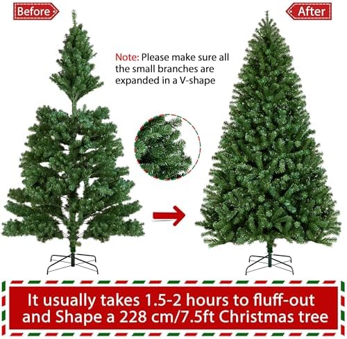 Yaheetech 7.5ft Pre-lit Christmas Tree with 550 Warm White Lights, Green