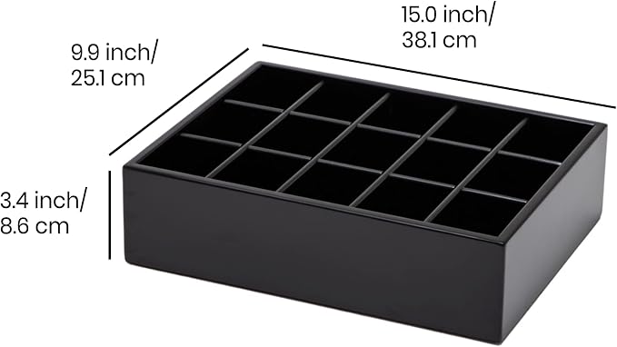 GOBAM Bamboo Closet Drawer Organizer, 15 Compartments - Drawer Divider & Storage Box for Ties, Bras, Briefs, Socks & Jewelry - Storage Organizer for Dressing Room & Bedroom - Black