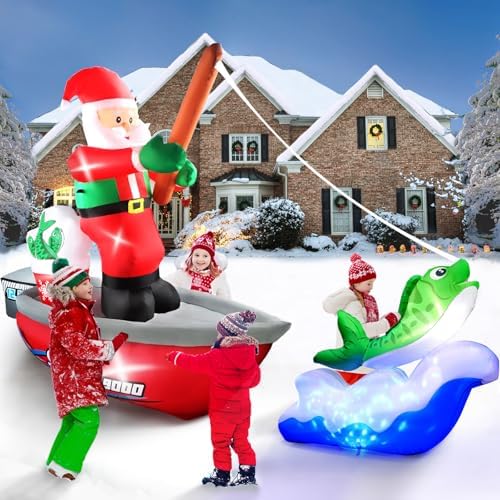 Kalolary 15FT Long Christmas Inflatables Fishing Santa Claus