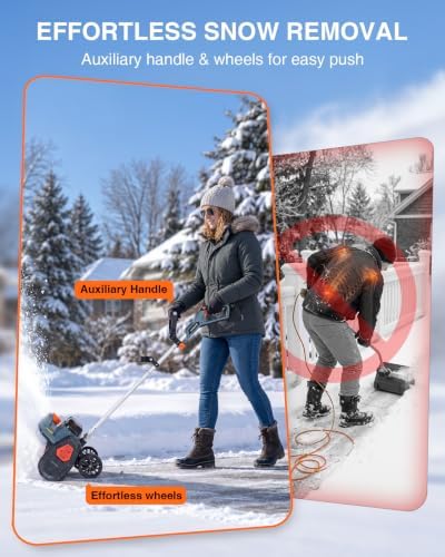40V Electric Snow Shovel, 16 Inch Brushless Cordless Snow Blower with Wheel