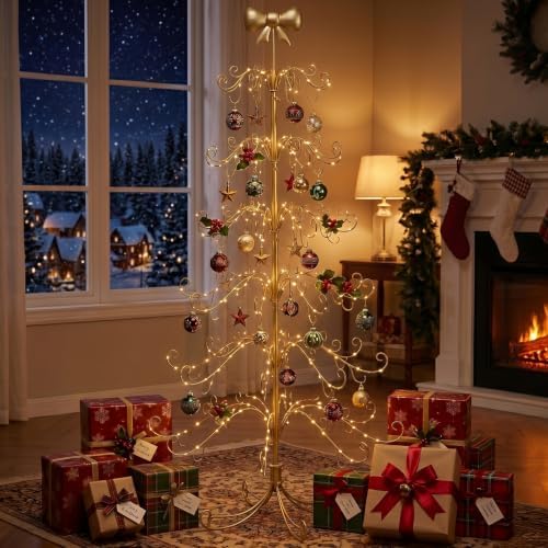 Karl Home 6 ft Wrought Iron Bow-Top Ornament Display Tree, Yellow