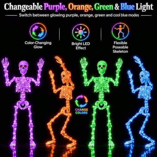 2Pack 36" Halloween Light up Skeleton Decor Outdoor (4 Luminous Colors)