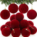 Liliful 4 Inch 12 Pcs Velvet Christmas Ornaments Balls, Wine Red