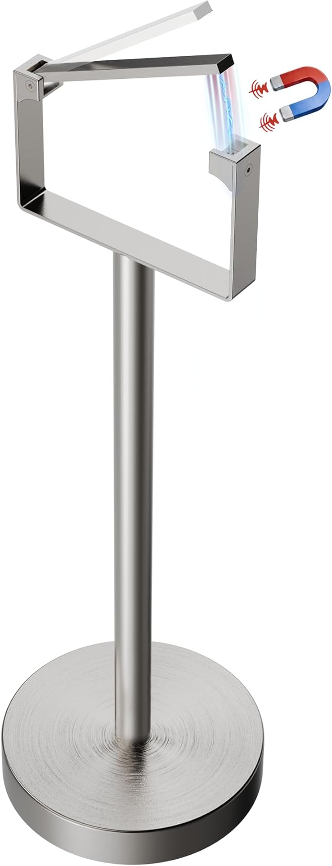 RUACQ Toilet Paper Holder Stand, Magnetic Closure Toilet Paper Stand with Lift-Up Rotating Arm, SUS304 Stainless Steel Bathroom Toilet Paper Holder Free Standing, Weighted Base (Brushed Nickel)