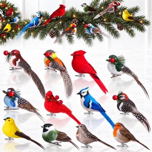 36 Pcs Clip on Bird Ornaments for Christmas Tree