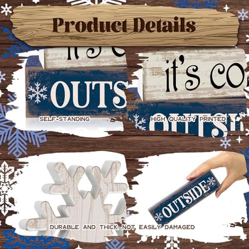 Moucuny 4 Pcs Wooden Block Signs Baby Its Cold Outside Farmhouse Decor