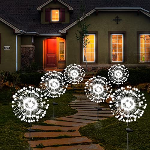 Solar Garden Lights Solar Firework Light Outdoor Waterproof 2 Pack Solar Powered Art Stake Twinkle Lights Outside Decor 180 LED Sparklers String Light for Yard Pathway Christmas Decorations (White)