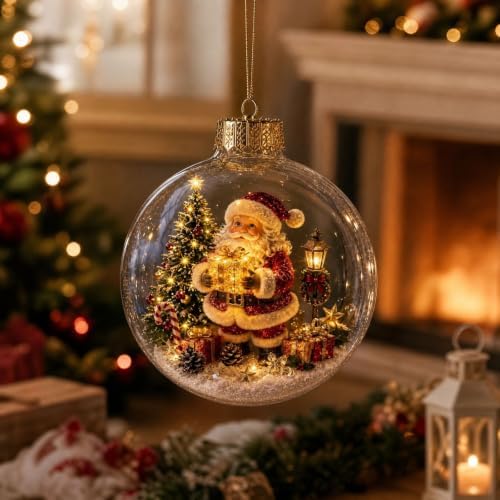 Glowing Christmas Ornaments - Mini Gold Light-Up Christmas Ball Ornaments - Christmas Tree Ornament with Warm LED Light for Tree Mantel, Holiday Scene Decoration & Gift