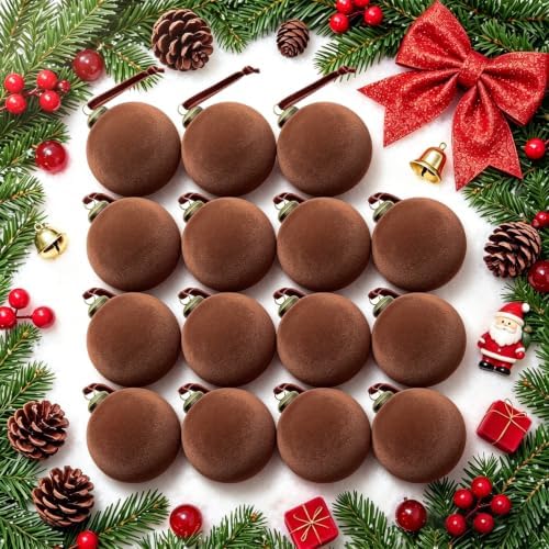15 Pcs Brown Velvet Christmas Ball Ornaments,3.15 Xmas Hanging Ornaments