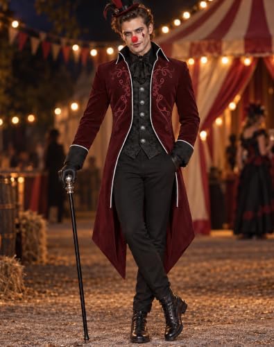 SIAEAMRG Mens Renaissance Pirate Halloween Costume Vampire Jackets Tailcoat