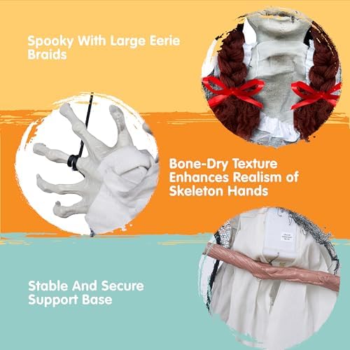 JOYIN Scary Halloween Decorations Outdoor, Halloween Hanging Scary Swing Girl Decorations Winging White Doll with Creepy Sound and Light Up Eyes Sound, Animatronics Hanging Decors Activated
