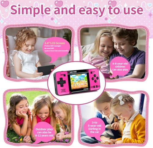 Handheld Game for Kids -Preloaded 220 Retro Video Games, Portable Gaming Player with Rechargeable Battery 3.0" LCD Screen, Mini Arcade Electronic Toy Gifts for Boys Girls (Black+Pink)
