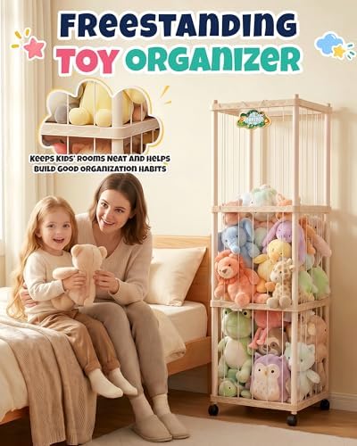 Stuffed Animal Storage Organizer for Kids Room, Freestanding Toy Storage Rack with Large Capacity, ABS Material, Easy Assembly- Space-Saving Plush Toy Holder for Nursery & Playroom