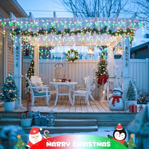 JMEXSUSS Red White and Green Icicle Lights for Outside, 38.8ft 400 LED