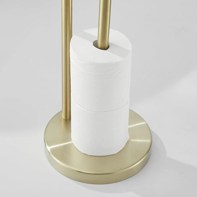 Free Standing Toilet Paper Roll Holder Stand with Reserve, Gold Brushed