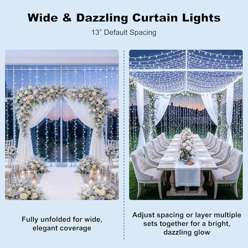 JMEXSUSS 900LED Curtain Lights, White Christmas Lights, 9.5x29.5ft