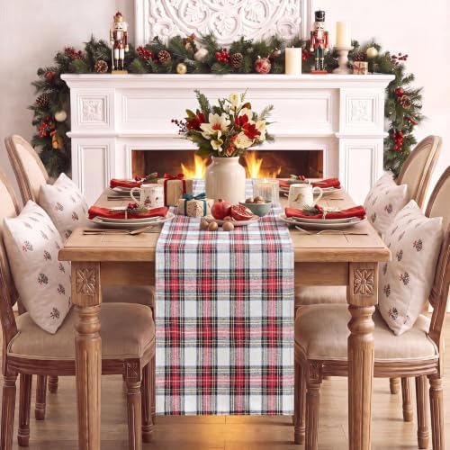 Softalker Christmas Checkered Table Runner, Red and White, 13 x 48 Inch