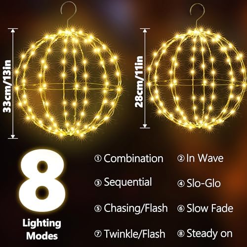 Flacchi Set of 2 Sizes Hanging Ball Lights Warm White Christmas Decorations