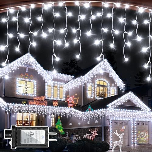 810 LED Christmas Lights Outdoor 82FT with 180 Drops, Christmas Decorations Hanging Lights 12 Modes, Dimmable Outsite Fairy String Lights for Wedding Party Holiday Winter Wonderland Decor Cool White