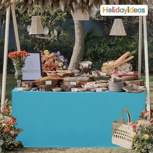 HolidayIdeas 4-Pack 8ft Teal Rectangle Craft Shows Fitted Tablecloth