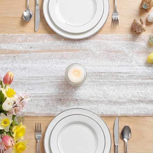 Artoid Mode White Silver Gauze Table Runner 59x120 Inch 10FT, Glitter Metallic Foil Sheer Dining Holiday Wedding Anniversary Birthday Table Decor for Home Party