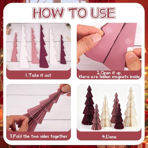 SUNBEAUTY Honeycomb Paper Christmas Tree, Foldable 3D Honeycomb Trees Table Centerpiece, Vintage Reusable Table Decor for Xmas Holiday Modern Home Mantel Decor