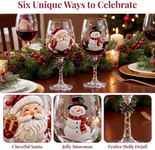 Christmas Wine Glass Collection Gift Box Set, Christmas Wine Glasses, Raised Holiday Goblet with Snowflake Decor, Festive Glassware, Wines & Cocktails, Holiday Party & Table Decor (glass)
