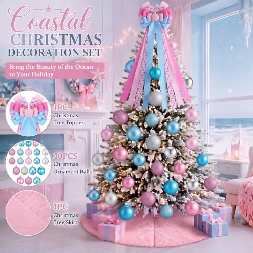 Gejoy 32 Pcs Pastel Christmas Tree Decoration Set, Macaron Sweet Theme