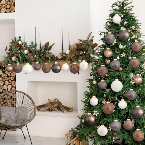 Yunlly 18 Pcs Neutral Christmas Ball Ornaments Textured Xmas Tree Decor