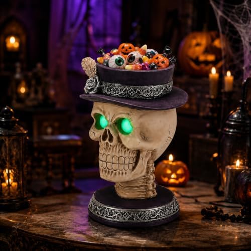 Halloween Skeleton Candy Bowl with Glowing Eyes, Batteries Included