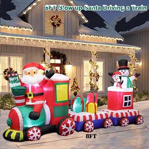 FunFanso 8 FT Christmas Inflatable Train with Santa, Snowman, Gift Boxes