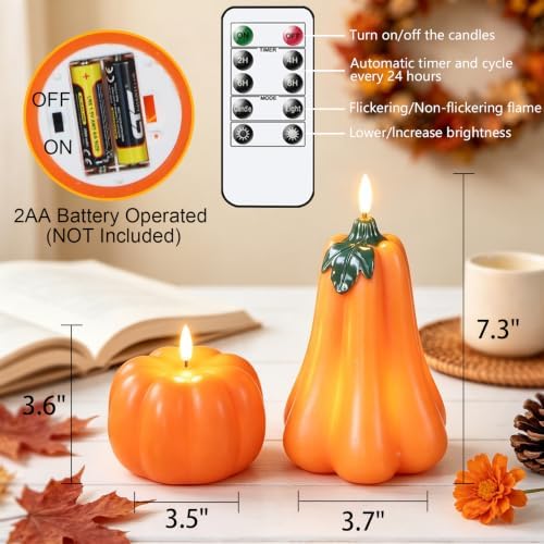 Wondise Fall Decorations Flameless Wax Pumpkin Candles with Remote Timer