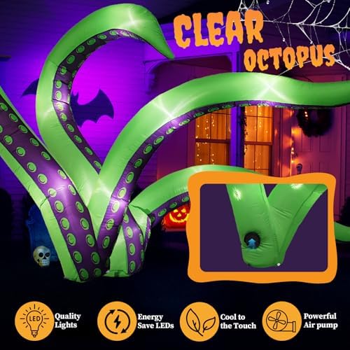 Outvita Halloween Inflatable Octopus Tentacles 4.9FT, 2 Pack Blow Up Outdoor Decoration with LEDs, Halloween Decor for Yard, Party, Garden