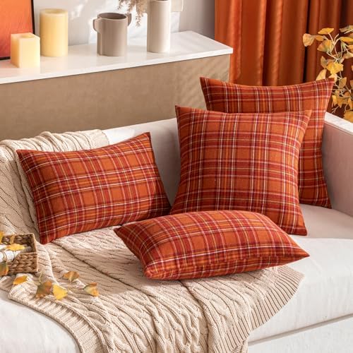 MIULEE Fall Plaid Pillow Covers Scottish Tartan 20x20 Burnt Orange