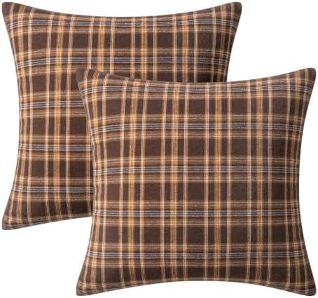MIULEE Fall Plaid Pillow Covers Scottish Tartan 16x16 Dark Brown