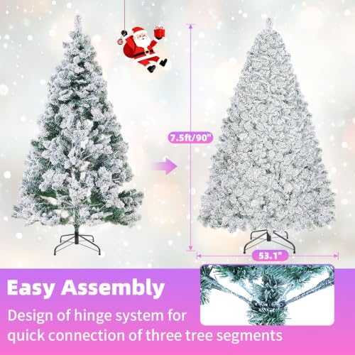Snow Flocked Pre-lit Christmas Tree, 7.5FT with Remote Control