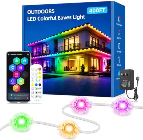 Permanent Outdoor Lights, 400ft RGB+IC Smart LED Eaves Lights,Outdoor Lights with App/Remote,IP67 Waterproof Led Lights for Roof, Christmas, Holiday, Party Decor(2 Rolls of 200ft)
