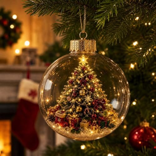 Glowing Christmas Ornaments - Mini Gold Light-Up Christmas Ball Ornaments - Christmas Tree Ornament with Warm LED Light for Tree Mantel, Holiday Scene Decoration & Gift