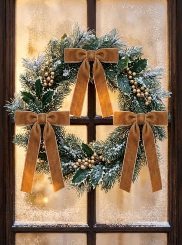 SIMISI RIBBON 24Pcs Christmas Velvet Ribbon Bows Decorations for Tree
