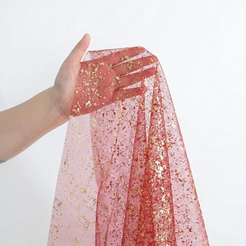 Artoid Mode Red Gold Gauze Table Runner 59x120 Inch 10FT, Glitter Metallic Foil Sheer Dining Wedding Anniversary Holiday Table Decor for Home Party