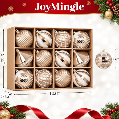 3.15 Inch Christmas Balls Ornaments, White & Gold, 12 Pack, 80mm