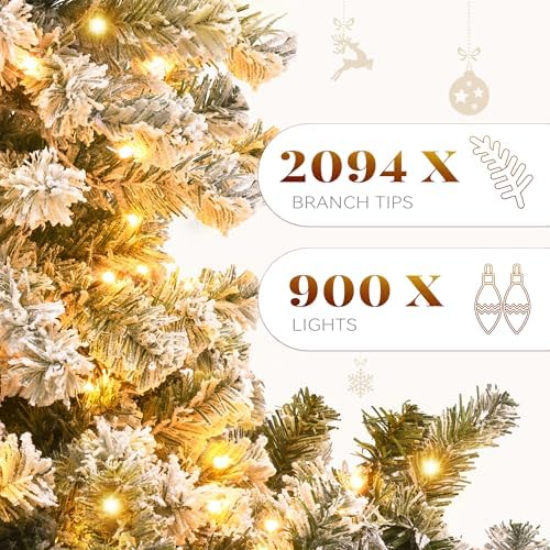 YITAHOME Prelit Snow Flocked Artificial Full Christmas Tree 9ft with Remote Control, Christmas Pine Tree with 11 Light-Modes, 2094 Branch Tips, and Foldable Base for Home, Party Decoration