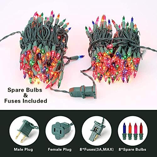 BrizLabs Colored Christmas Lights, 139.2ft 600 Count Christmas Tree Lights, 120V UL Certified Connectable Incandescent Mini Light String Set for Outdoor Indoor Xmas Party Garden Home Decor