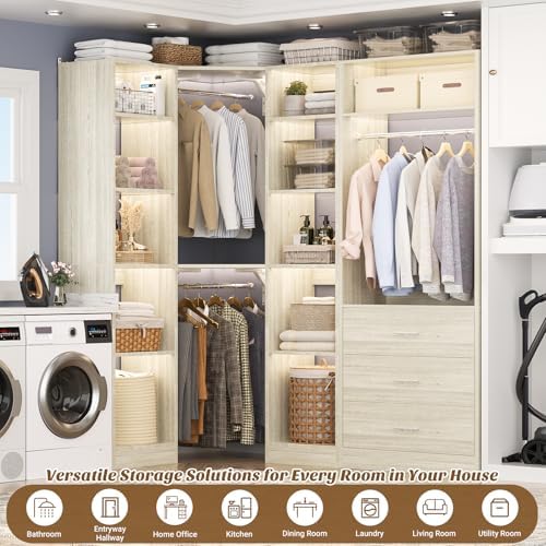Besiost Corner Closet System with 3 Drawers, Corner Closet Organizer System