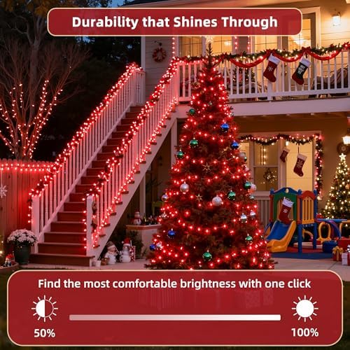 300LED 75FT Valentines Lights Indoor, LED Valentines Decoration Lights with 12 Modes & Timer Memory, Dimmable Plug in Waterproof LED Xmas Light for Yard Trees Wedding Party Holiday Red