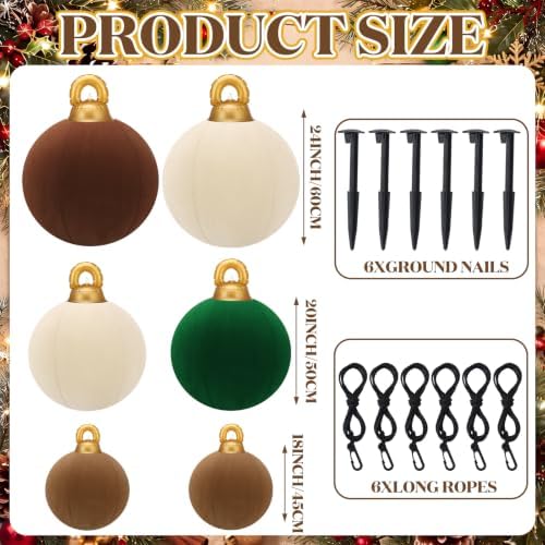 Jenaai 6 Pcs Colorful Giant Velvet Christmas Inflatable Ball Ornament