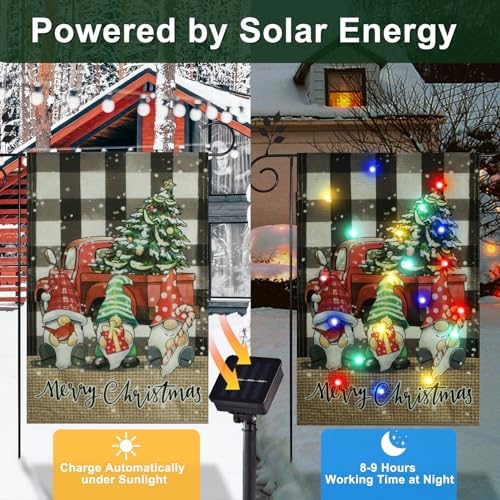 Lighted Christmas Gnomes Garden Flag Outdoor Decor, 12x18 In
