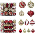 48 Pcs Christmas Balls Ornaments for Christmas Tree, Painted Shatterproof Plastic Decorative Baubles Hanging Ornaments for Xmas Tree Wreath Holiday Party Wedding Decoration, Gold Red