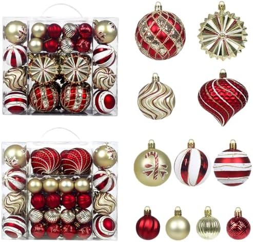 48 Pcs Christmas Balls Ornaments for Christmas Tree, Painted Shatterproof Plastic Decorative Baubles Hanging Ornaments for Xmas Tree Wreath Holiday Party Wedding Decoration, Gold Red