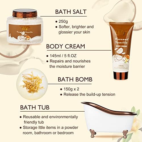 Coconut Vanilla Spa Gifts, 7Pcs Moisturizing Gift Set for Women & Men
